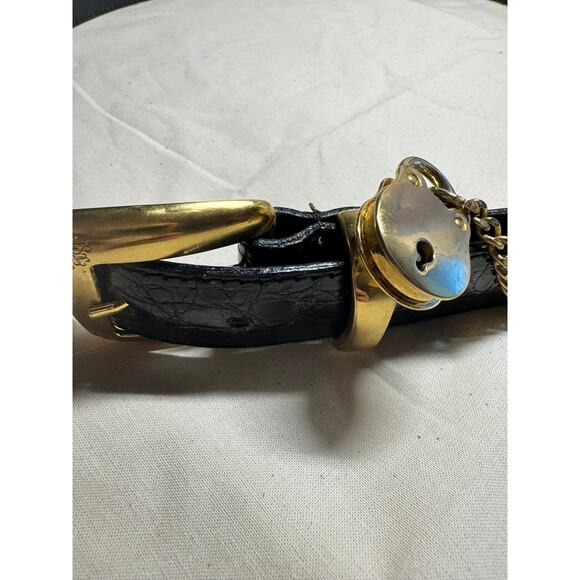 Genuine Original from Italy.  Black  Leather Croc with Gold Buckle lock Belt - Picture 1 of 7